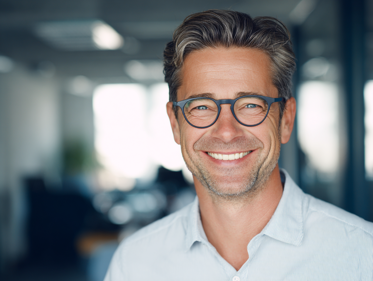 Head and shoulders portrait of a smiling professional man