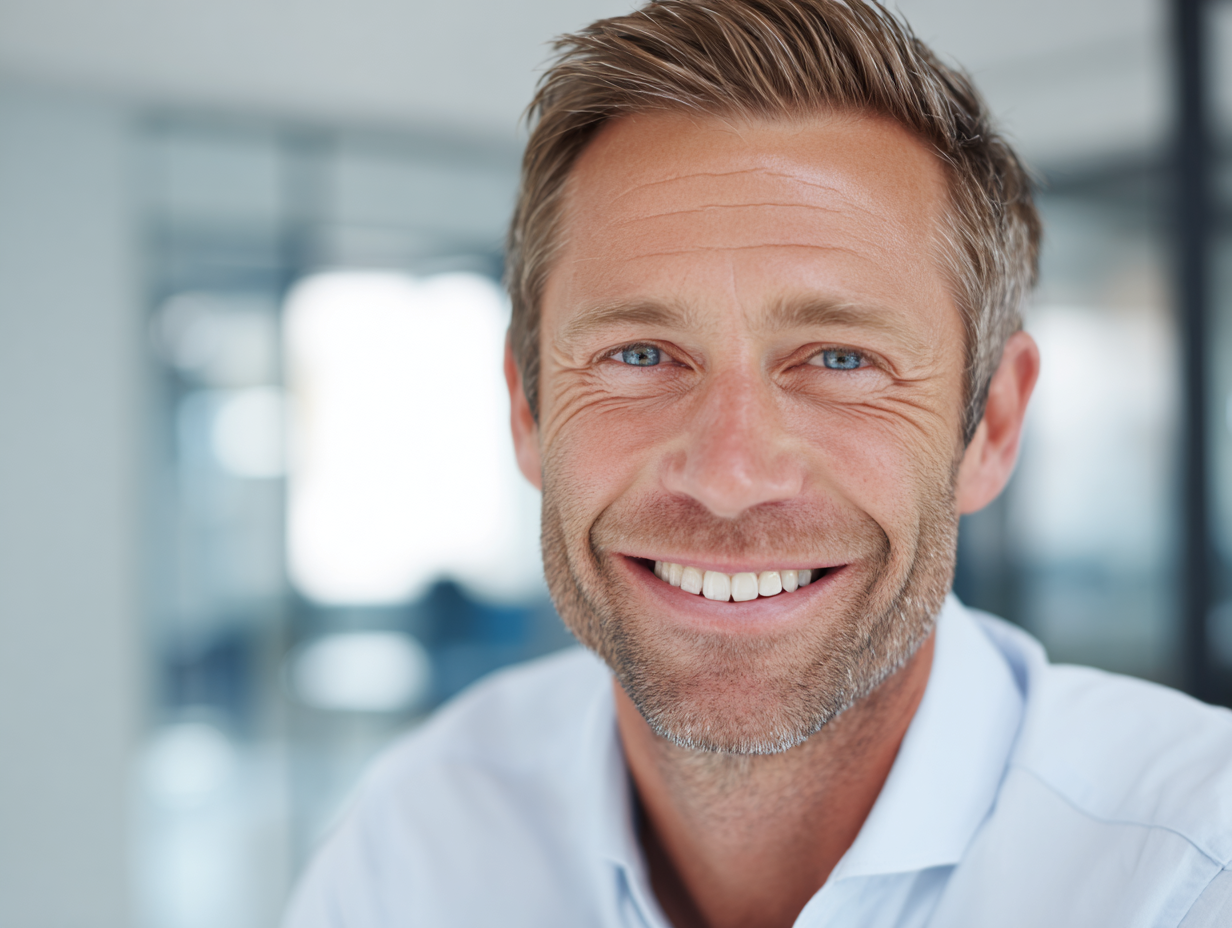 Head and shoulders portrait of a smiling professional man