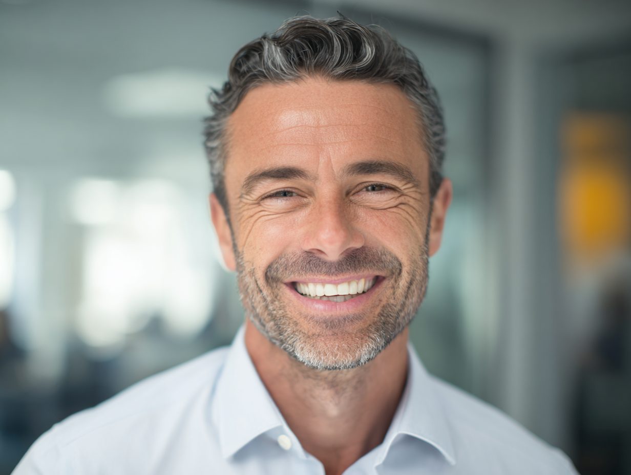 Head and shoulders portrait of a smiling professional man