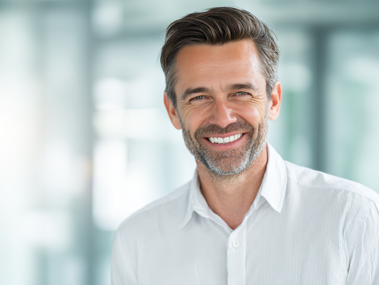Head and shoulders portrait of a smiling professional man